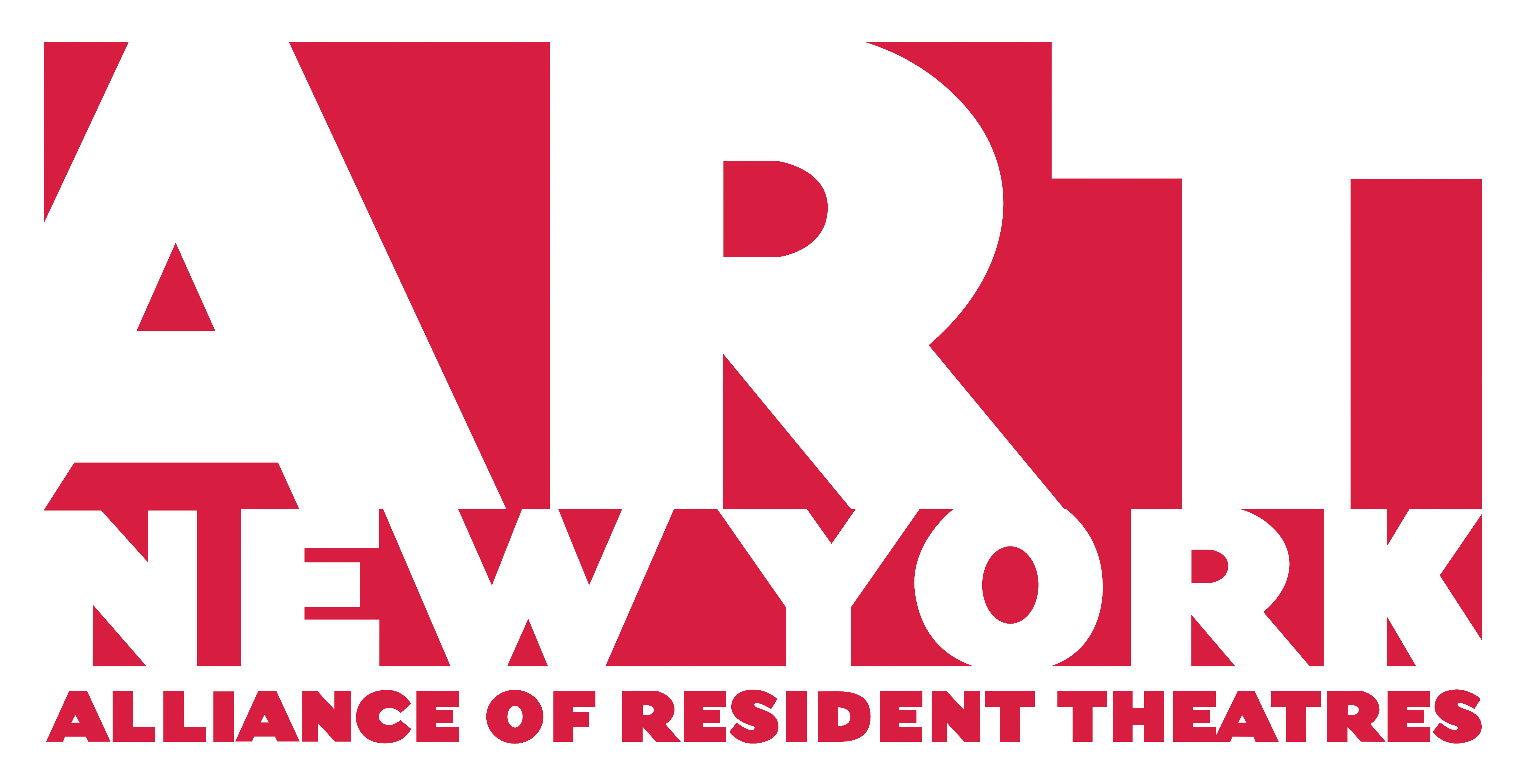 Large white text on a red background reads "ART NEW YORK." Beneath that, smaller red text on a white background reads "ALLIANCE OF RESIDENT THEATRES."