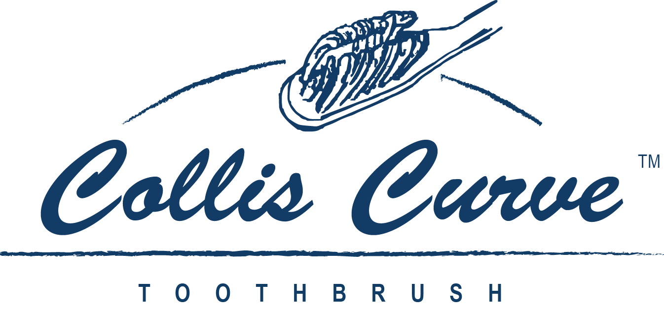 Collis Curve Toothbrush written in cursive letters with a drawing of the toothbrush above
