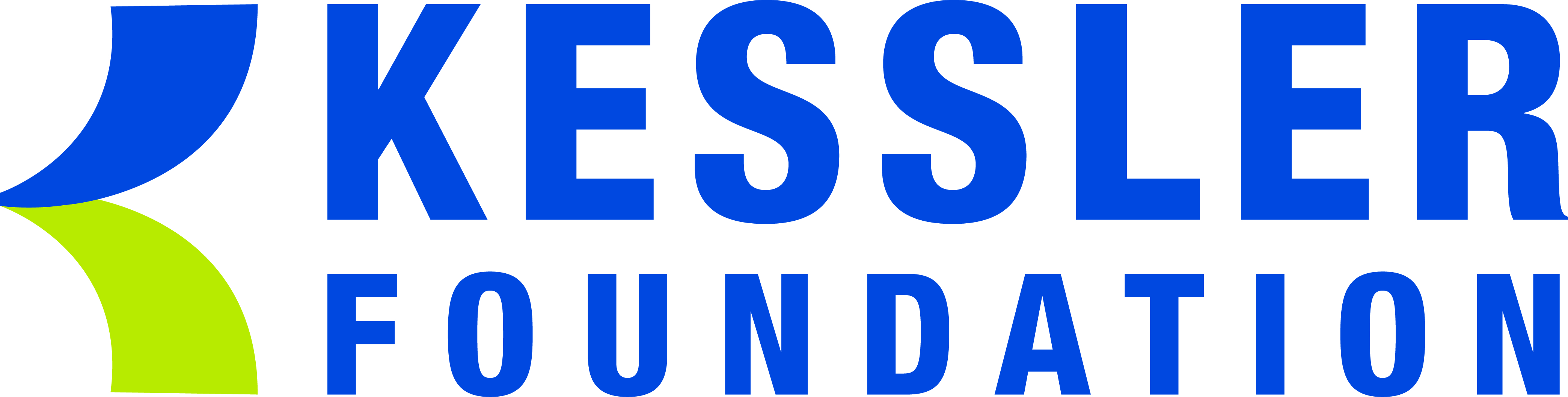 Stylized logo of Blue and green letter "K" followed by words Kessler Foundation