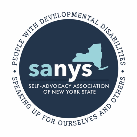 Logo reads Self-Advocacy Association of New York State SANYS People with developmental disabilities speaking up for ourselves and others